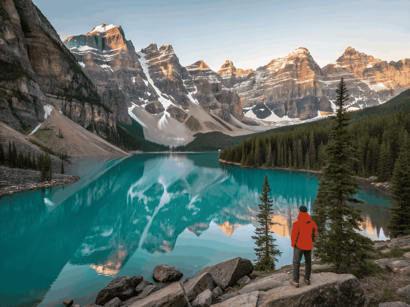 Lake Louise and mountain peaks in Banff National Park Canada