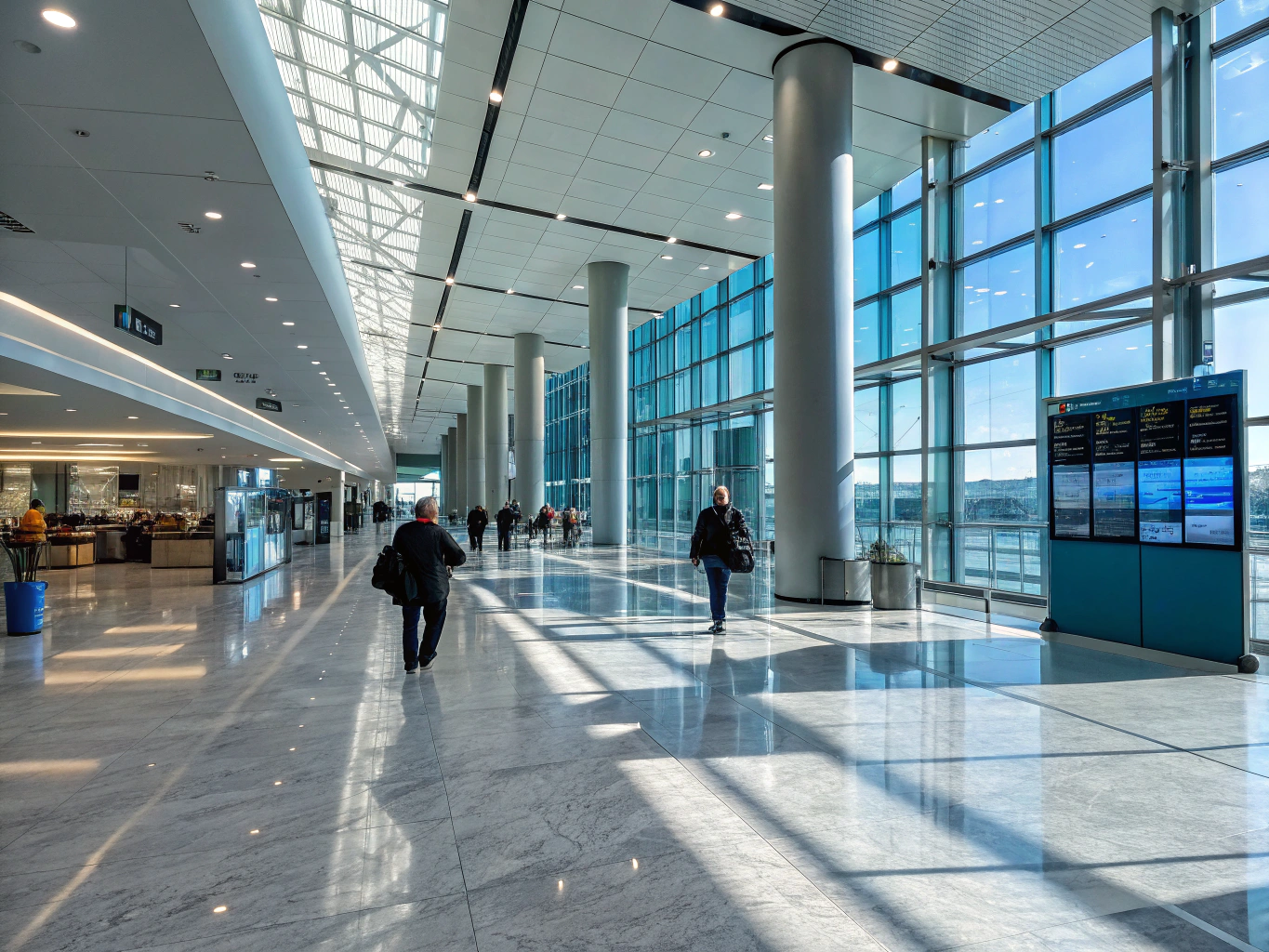 Corporate executives with luggage in international business airport terminal