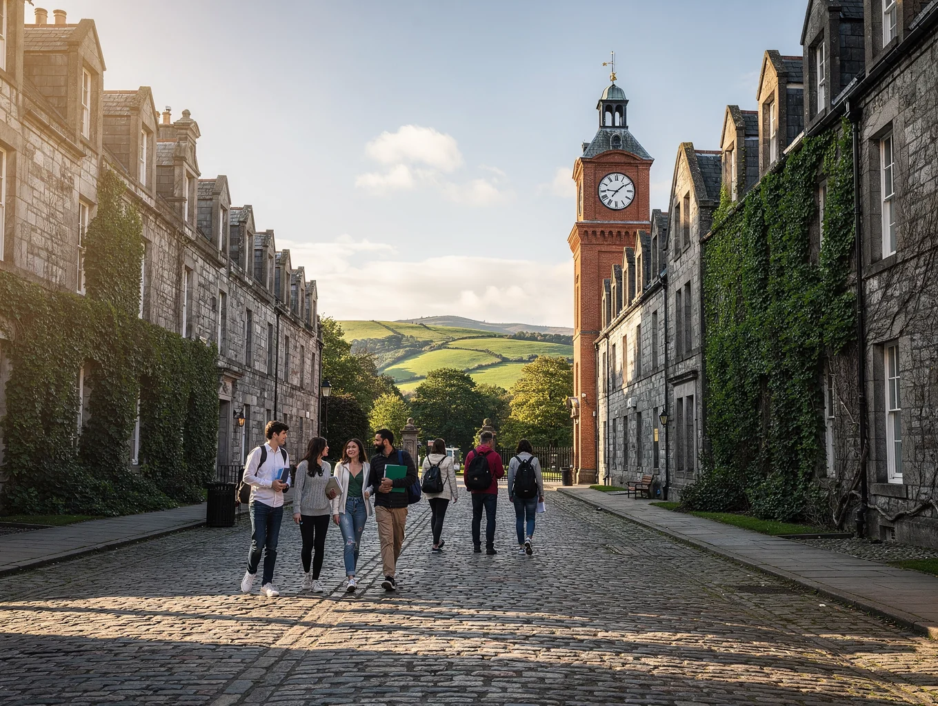 Collegiate green and historic lecture halls in Dublin