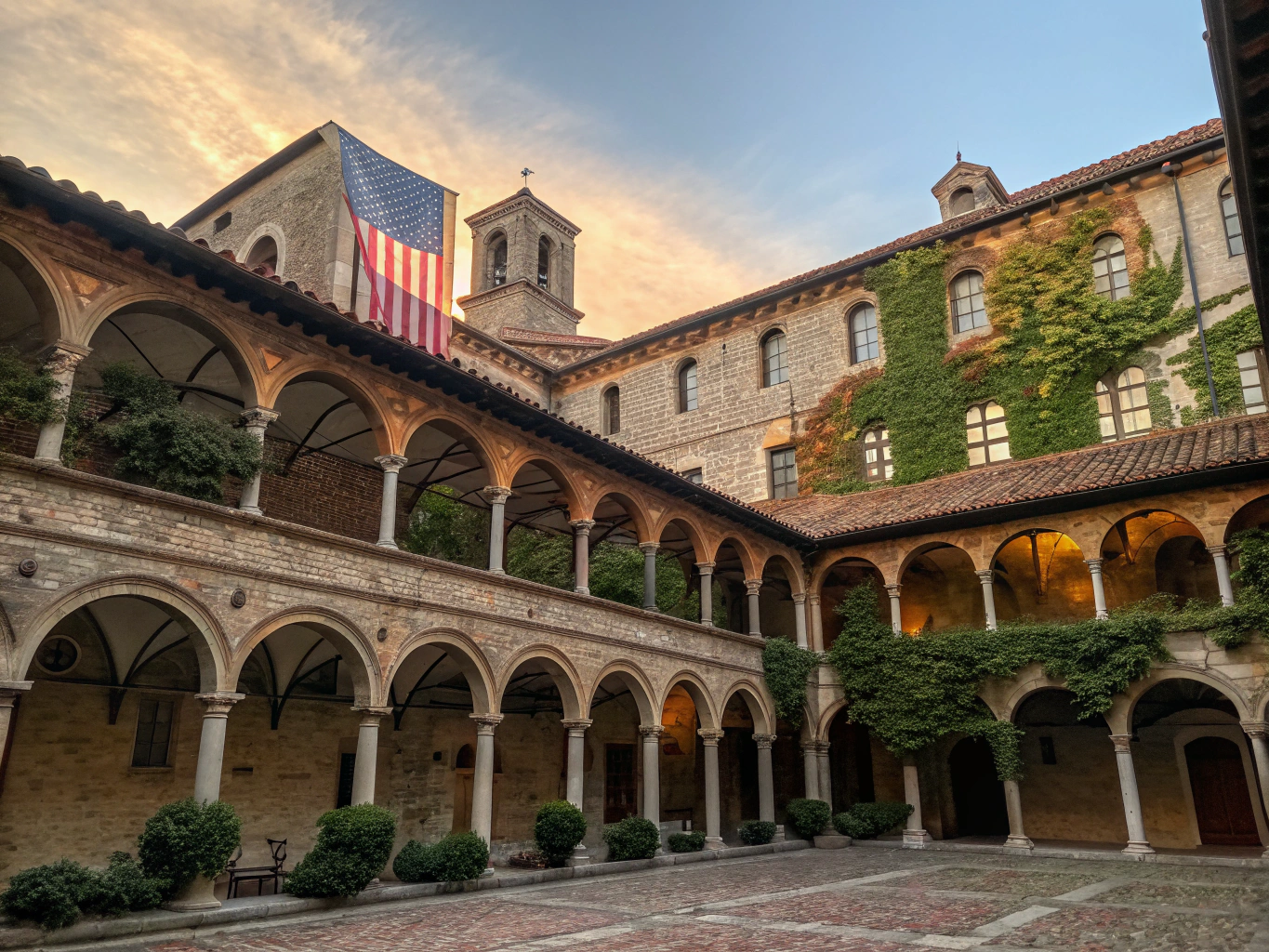Historic university cloistered courtyard in Milan